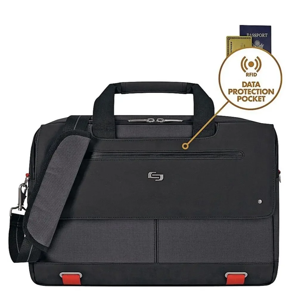 Solo New York Red Black Mission Messenger Bag Briefcase 15in Laptop EUC